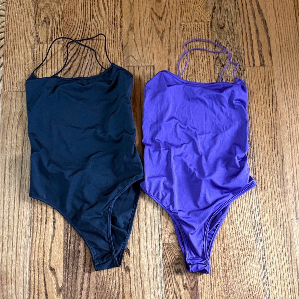Black and Purple Spaghetti Strap Bodysuits- brand new